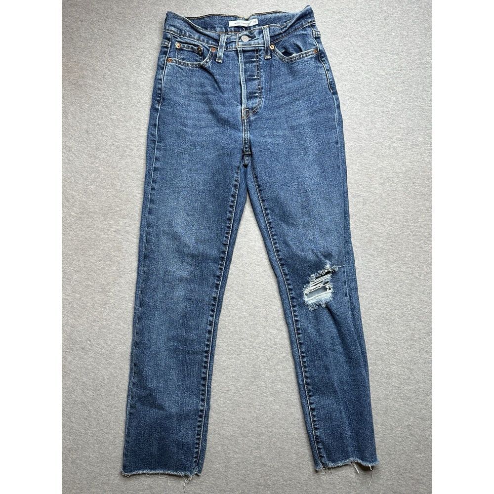 Levis Jeans Womens 26 Blue Wedgie Straight Button Fly High Rise Ripped‎ Denim